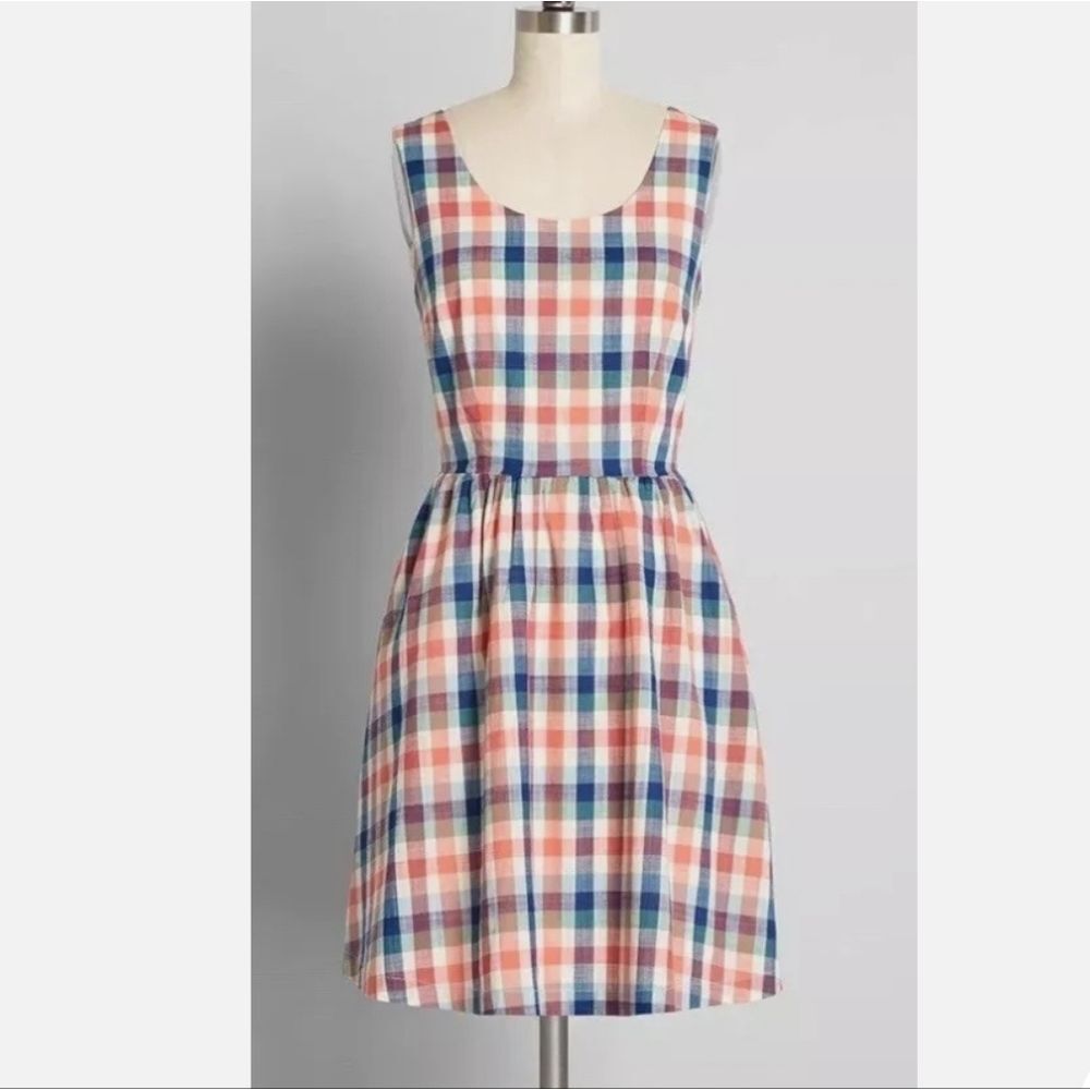 ModCloth Plaid Dress Optimistic Effect Sleeveless Cottage Spring Checkered